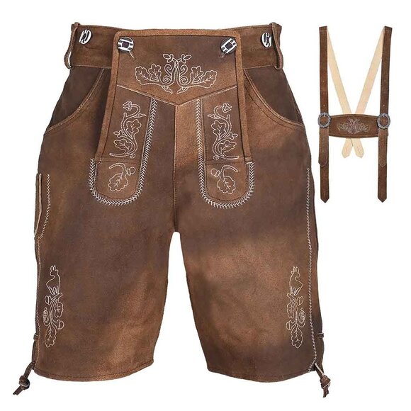 Authentic Bavarian Lederhosen for Men with Suspenders Oktoberfest Costume Short - Picture 5 of 8